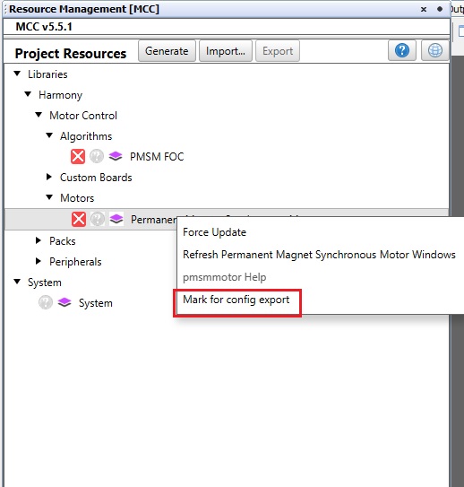 PMSM Configuration export enable