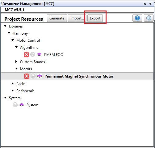 PMSM Configuration export